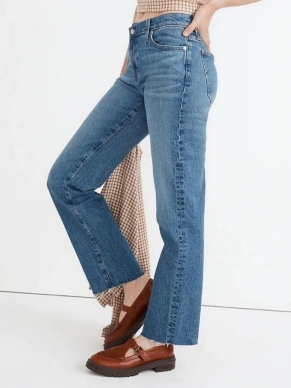 Madewell Jeans The Mid Rise Perfect Vintage Crossover Zipper Raw Hem Blue 27